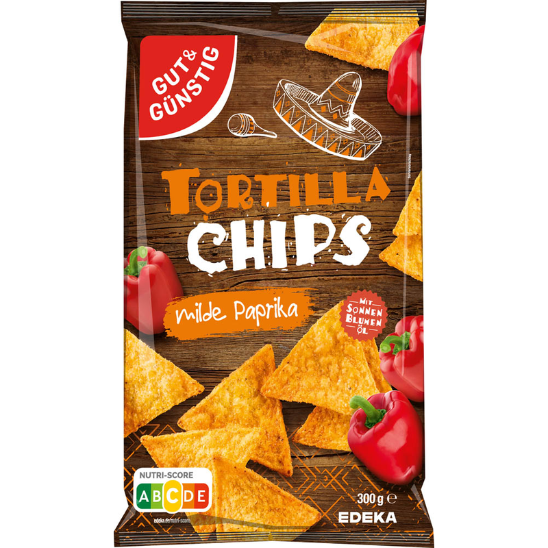 10x GUT&GÜNSTIG  Tortillachips milde Paprika 300g (10x300g)