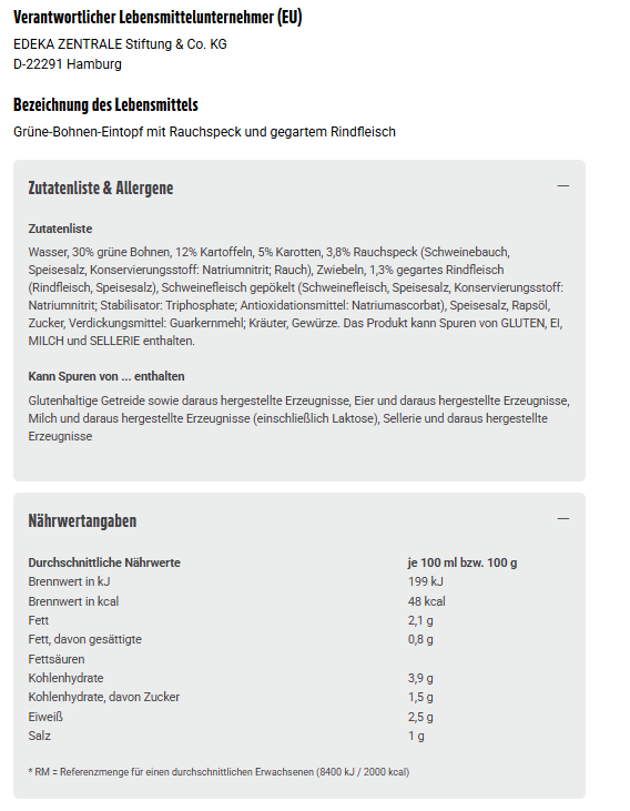 6xGUT&GÜNSTIG Grüne Bohnen Eintopf mit Rauchspeck und Rindfleisch 800g (6x800g)