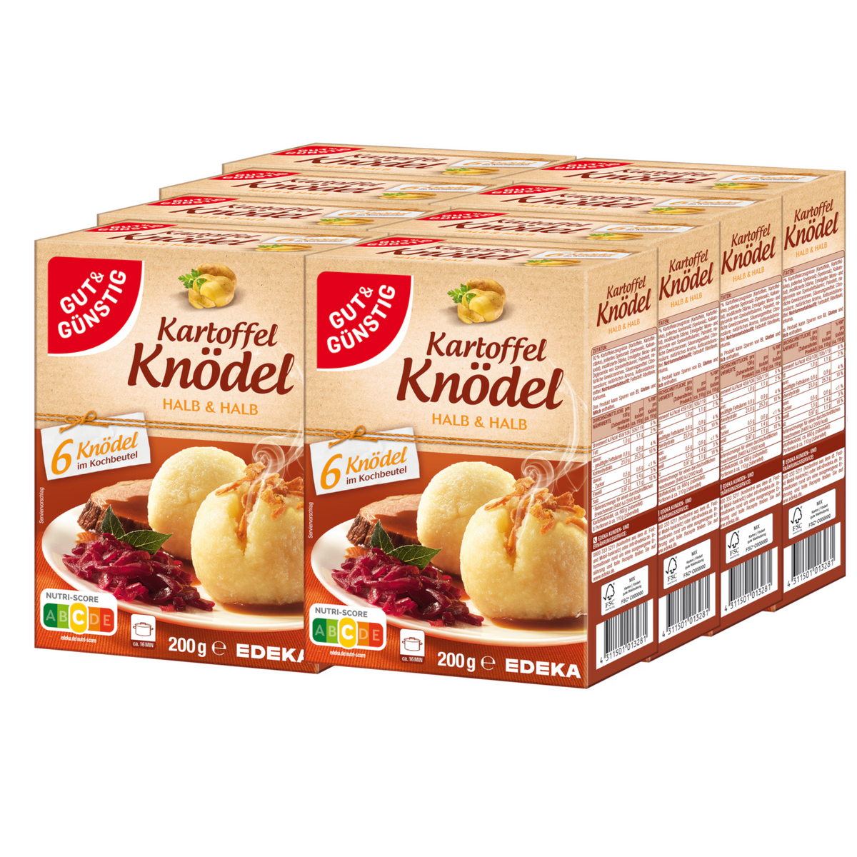 8x GUT&GÜNSTIG Kartoffel-Knödel Halb&Halb im 6er Kochbeutel 200g (8x200g)
