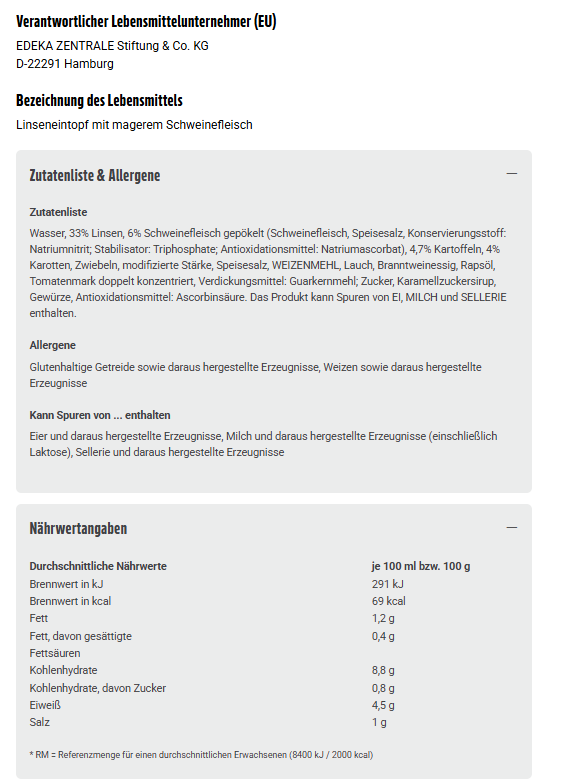 6x GUT&GÜNSTIG Linseneintopf mit magerem Schweinefleisch 800g (6x800g)