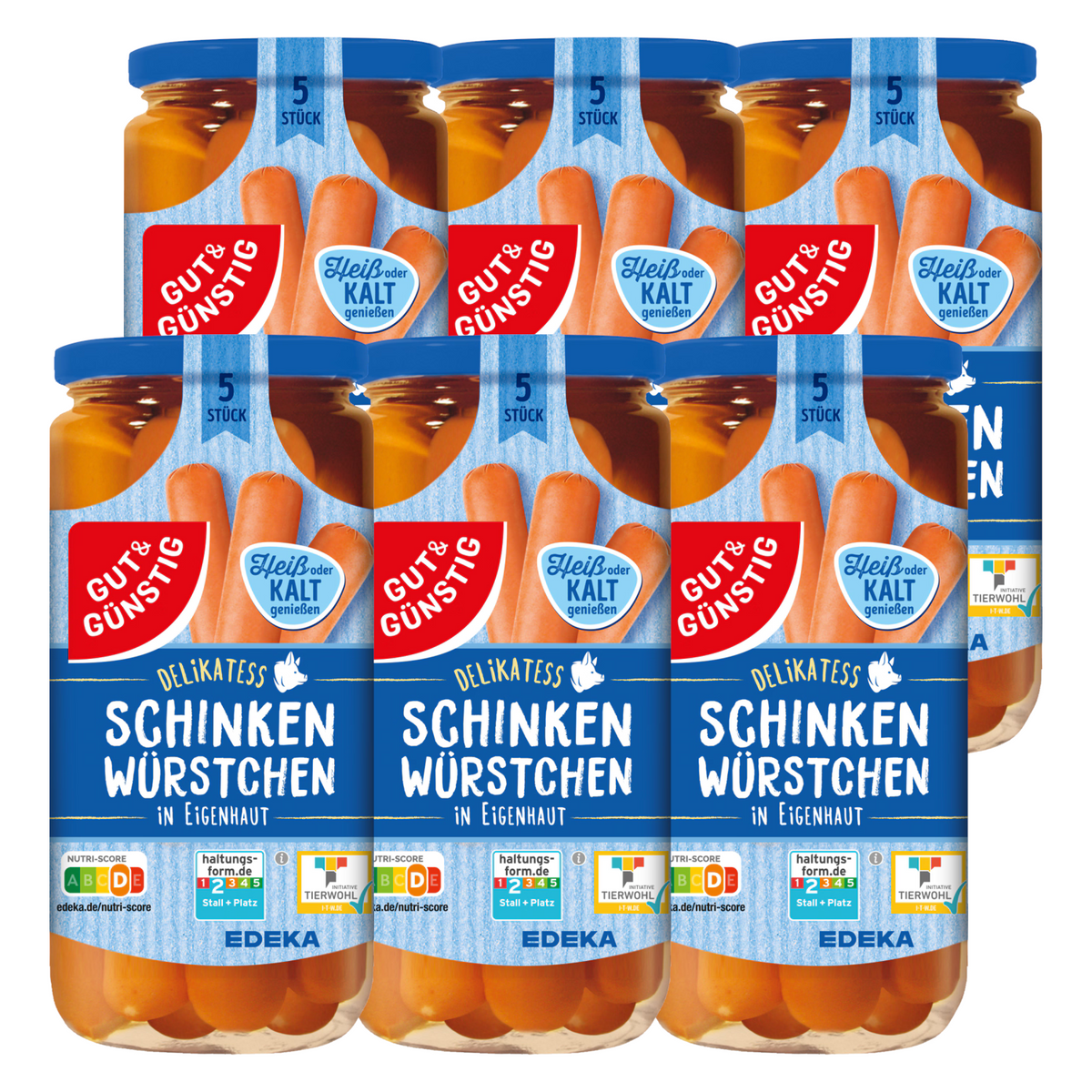 6x GUT&GÜNSTIG Schinkenwürstchen in Eigenhaut 380g QS ITW (6x380g)