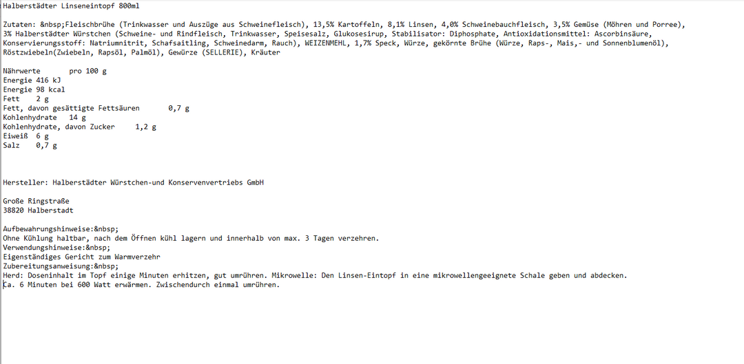 Halberstädter Linseneintopf 800ml