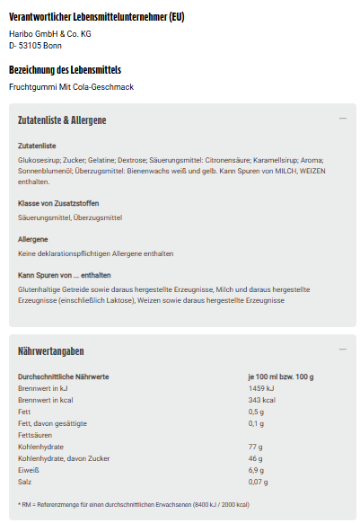 Haribo Happy Cola 150Stück 1200g