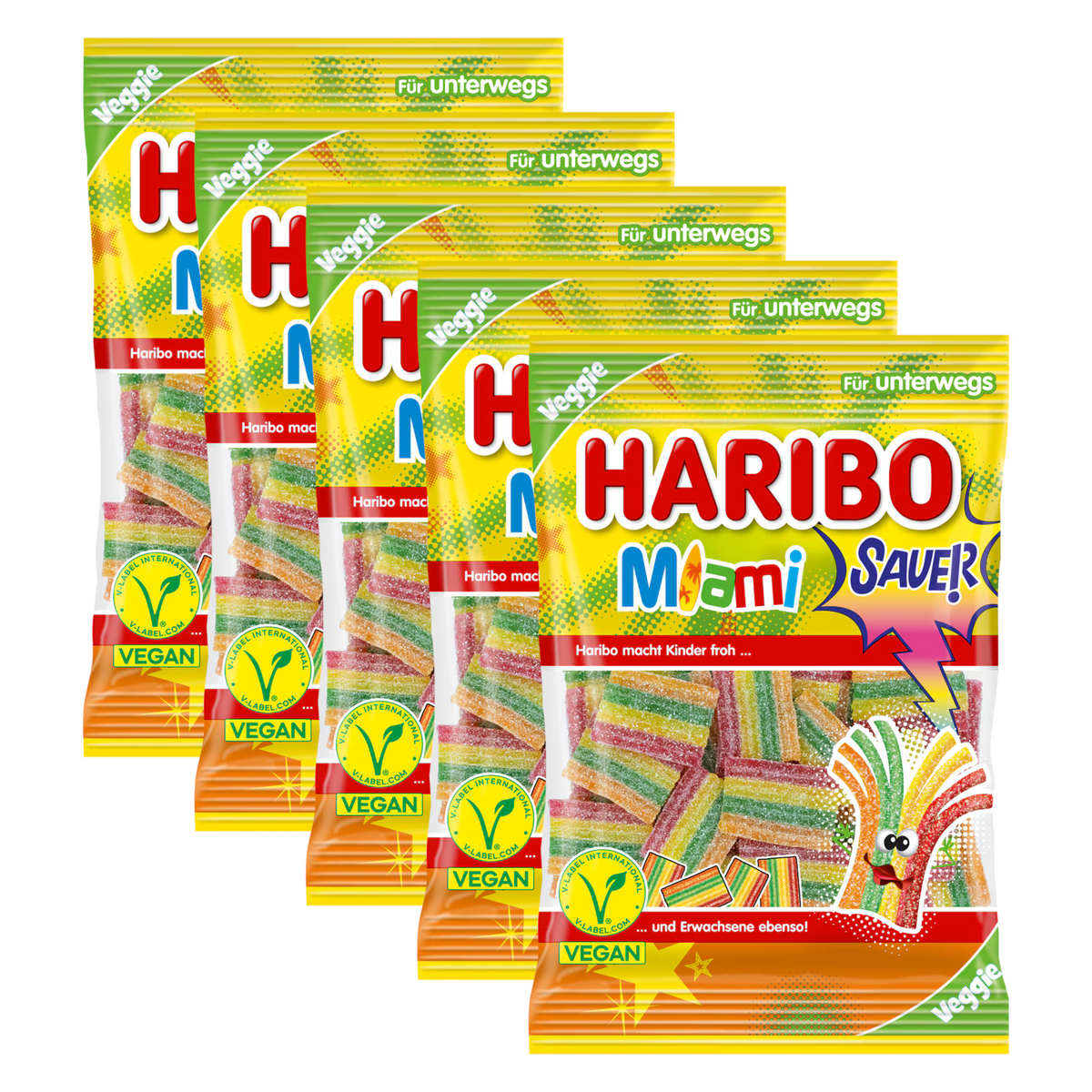 5x Haribo Unterwegs Miami Sauer 85g (5x85g)