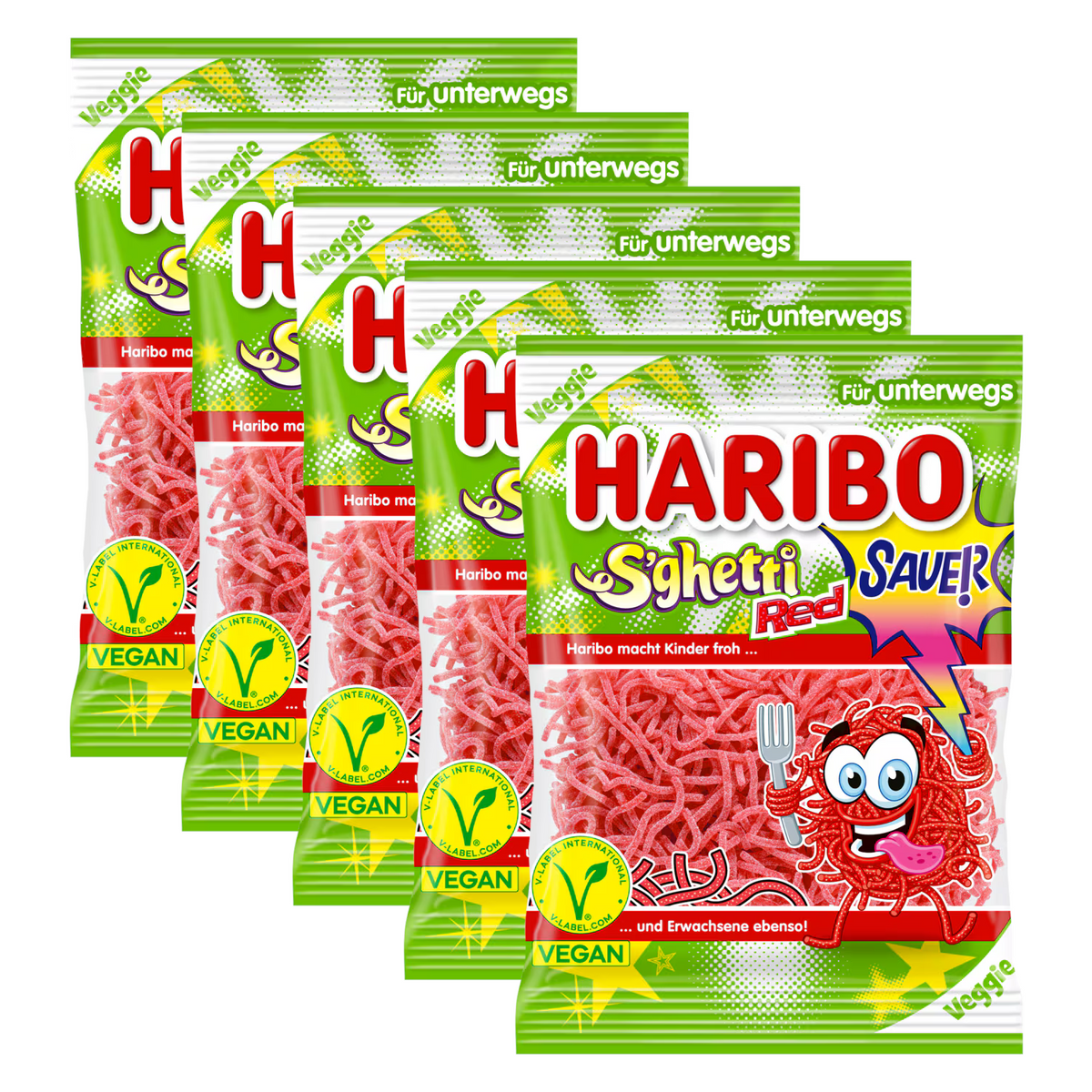 5x Haribo S'ghetti Red sauer Spaghetti Kleinbeutel 85g (5x85g)