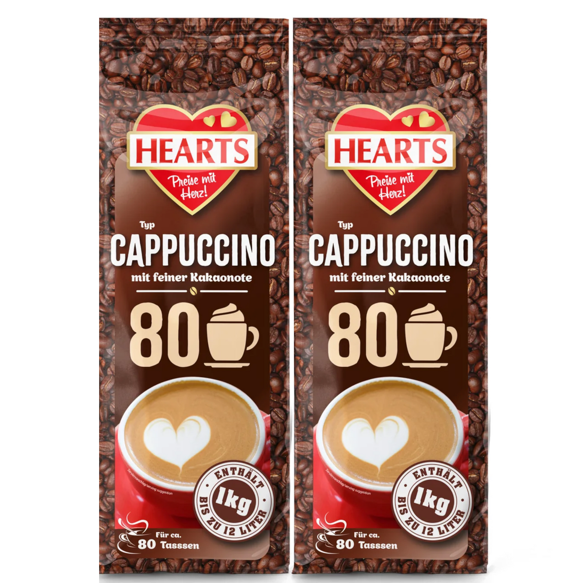2x Hearts Cappuccino mit feiner Kakaonote 1kg (2x1kg)
