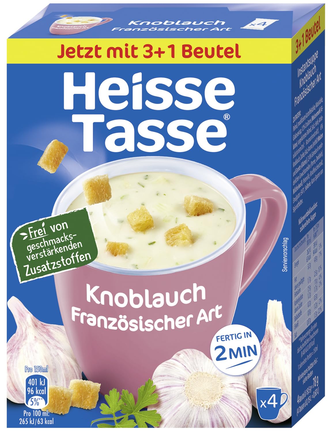 Heisse Tasse Knoblauch-Suppe franzöischer Art 4x150ml 600ml (78g)