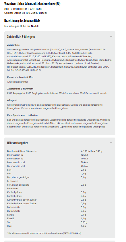 Heisse Tasse Hühnersuppe 4x150ml für 600ml (48,4g)