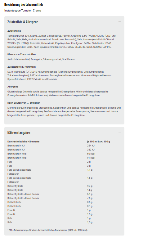 Heisse Tasse Tomatencreme mit Croutons 4ST für 600ml (87,2g)