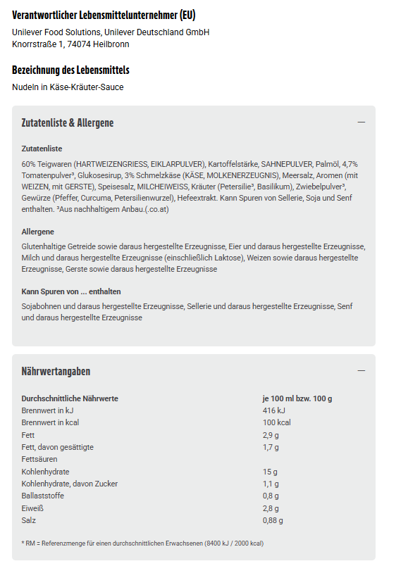 8x Knorr Pasta Snack Käse-Kräuter 59g (8x59g)