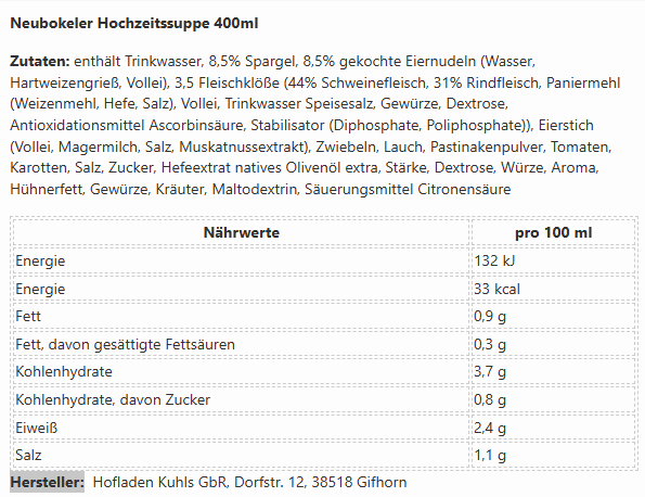 6x Kuhls Neubokeler Hochzeitssuppe 400ml (6x400ml)