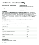 Produktbild anzeigen: Produktinformationen zum Einzelprodukt – Haribo Balla Stixx Kirsch 200g
