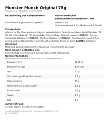 Monster Munch Original 75g – Lebensmittelangaben