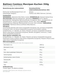 Bahlsen Comtess Marzipan Kuchen 350g – Lebensmittelangaben