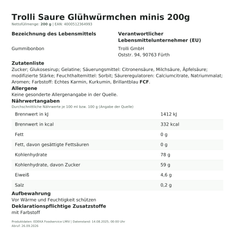 Produktinformationen – Trolli Saure Glühwürmchen minis 200g