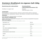 Produktbild anzeigen: Produktinformationen zum Einzelprodukt – Dreistern Rindfleisch im eigenen Saft 300g
