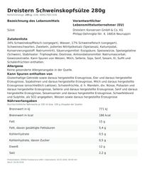 Produktinformationen zum Einzelprodukt – Dreistern Schweinskopfsülze 280g
