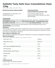 Saltletts Tasty Rolls Sour Cream&Onion Style 130g – Lebensmittelangaben