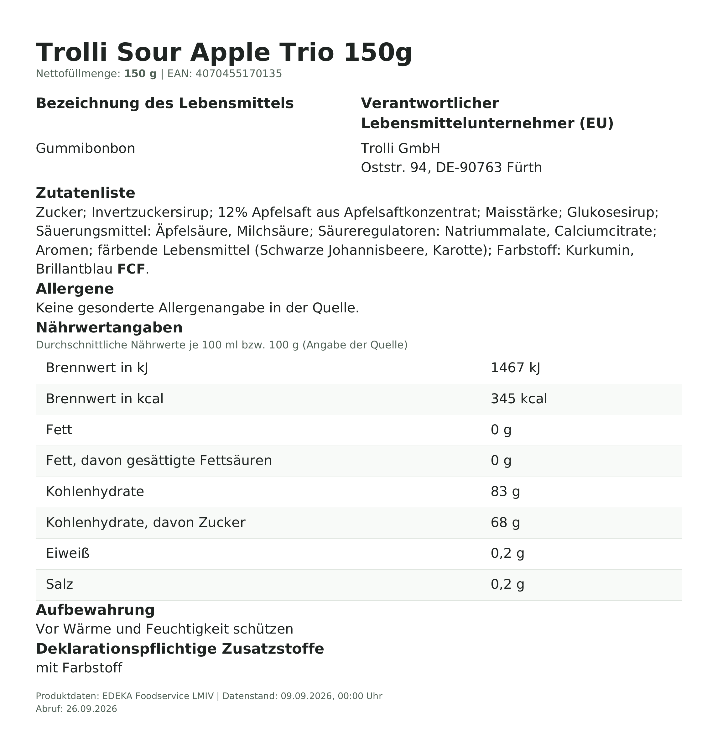 Produktinformationen zum Einzelprodukt – Trolli Sour Apple Trio 150g