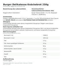 Produktinformationen zum Einzelprodukt – Burger Delikatesse Knäckebrot 250g