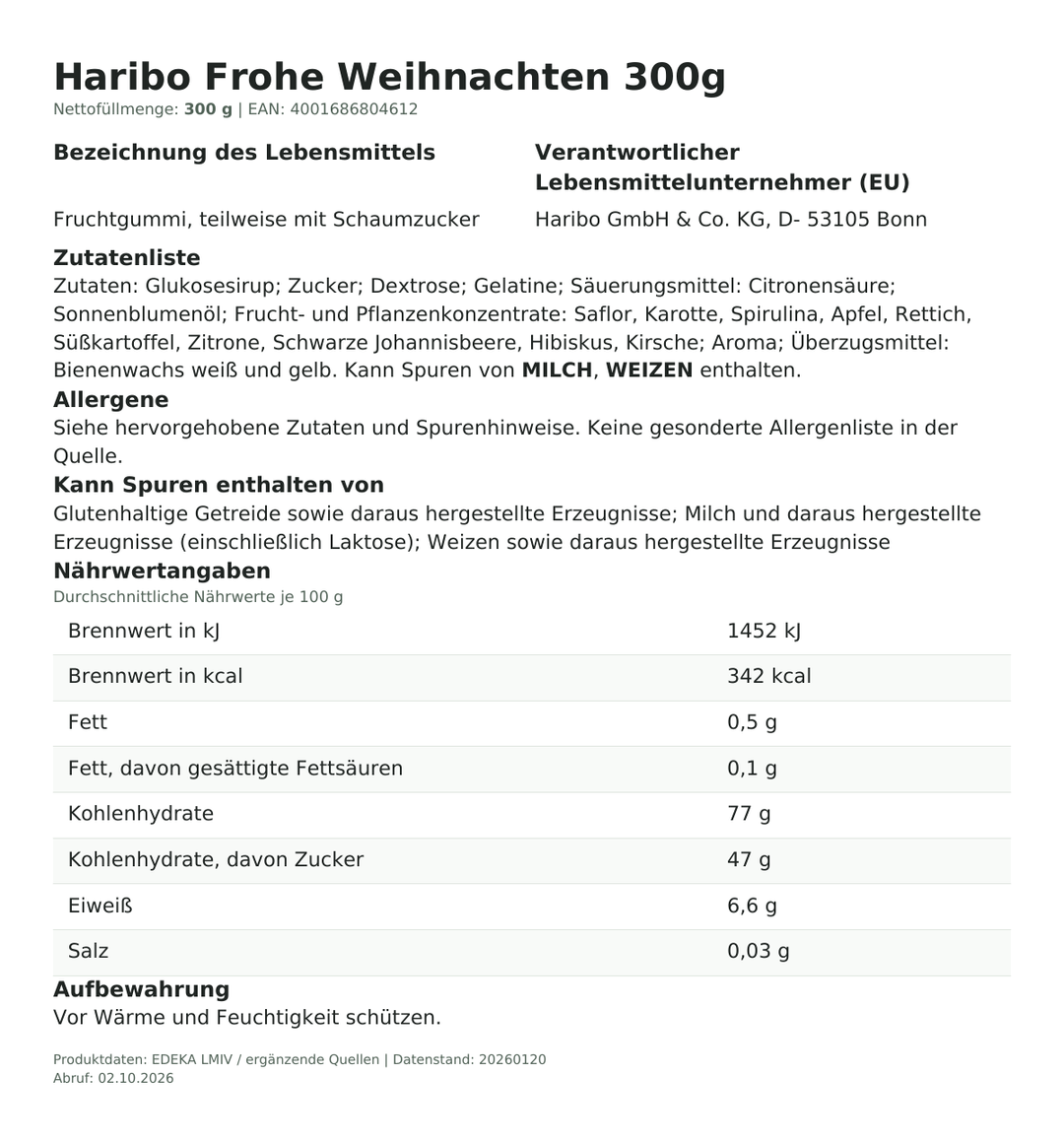Produktinformationen zum Einzelprodukt – Haribo Frohe Weihnachten 300g