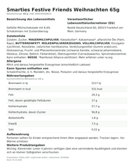 Lebensmittelinformationen je Einzelprodukt – Smarties Festive Friends Weihnachten 65g