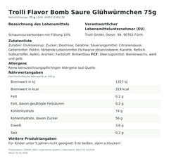 Lebensmittelinformationen je Einzelprodukt – Trolli Flavor Bomb Saure Glühwürmchen 75g