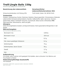 Lebensmittelinformationen je Einzelprodukt – Trolli Jingle Balls 150g