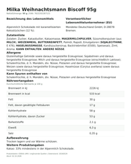 Lebensmittelinformationen je Einzelprodukt – Milka Weihnachtsmann Biscoff 95g