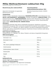 Lebensmittelinformationen je Einzelprodukt – Milka Weihnachtsmann Lebkuchen 95g