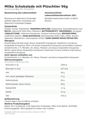 Lebensmittelinformationen je Einzelprodukt – Milka Schokolade mit Plüschtier 96g