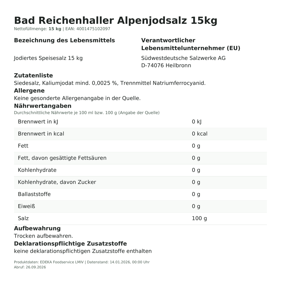 Produktinformationen zum Einzelprodukt – Bad Reichenhaller Alpenjodsalz 15kg