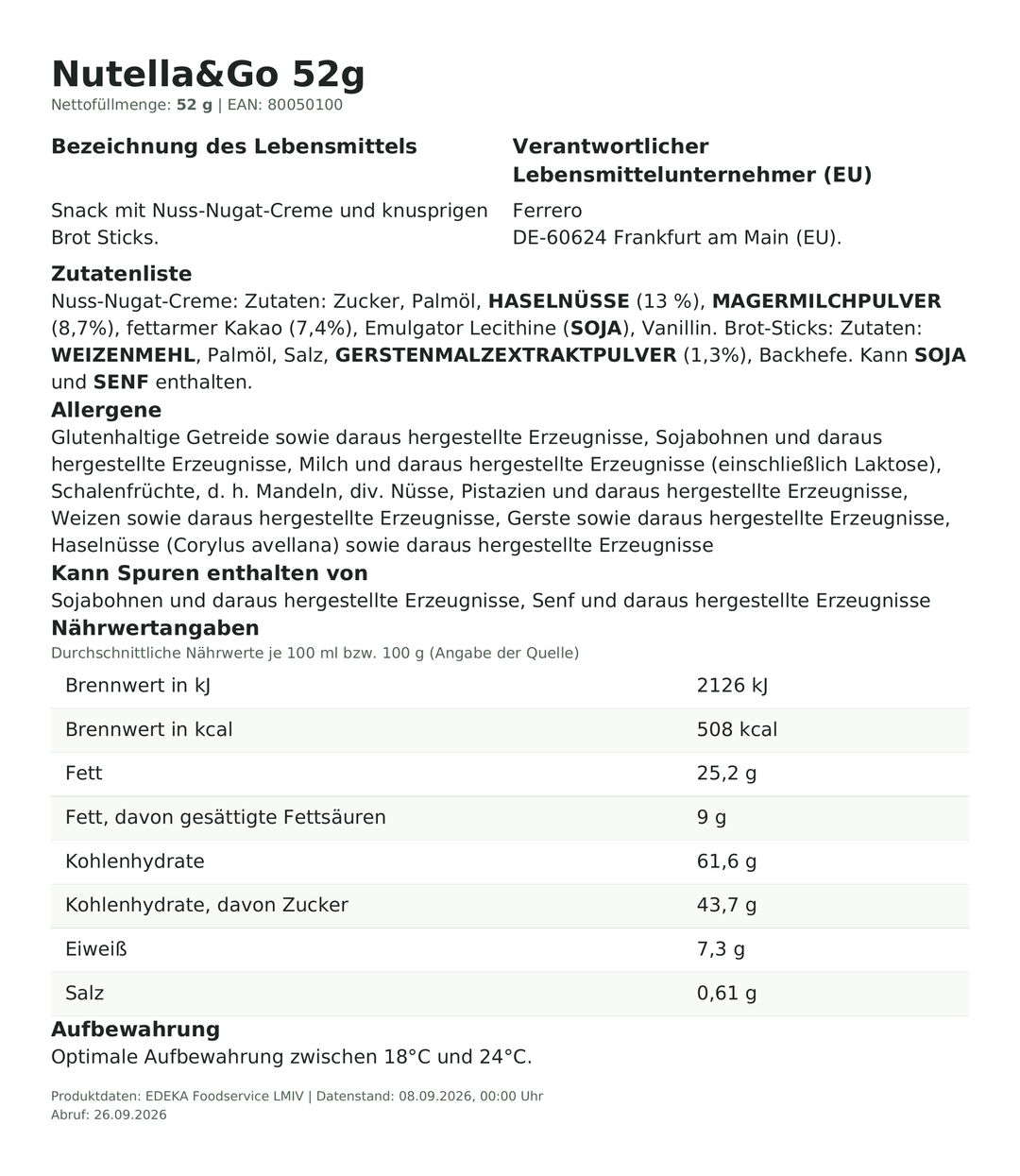 Produktinformationen zum Einzelprodukt – Nutella&Go 52g
