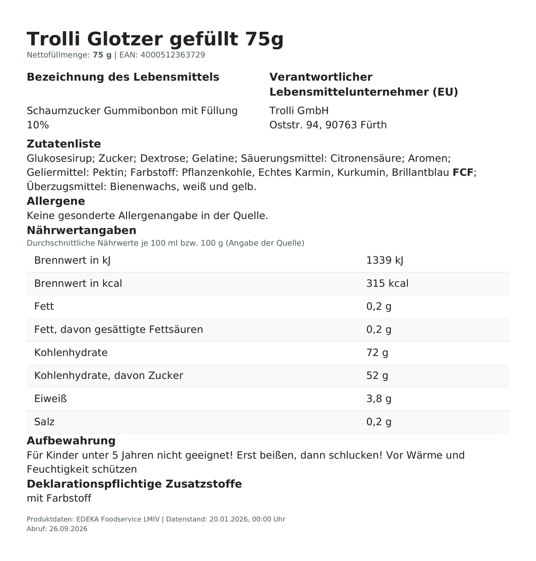 Produktinformationen – Trolli Glotzer gefüllt 75g