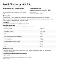 Lebensmittelinformationen: Trolli Fruchtgummi Glotzer 75g 75g
