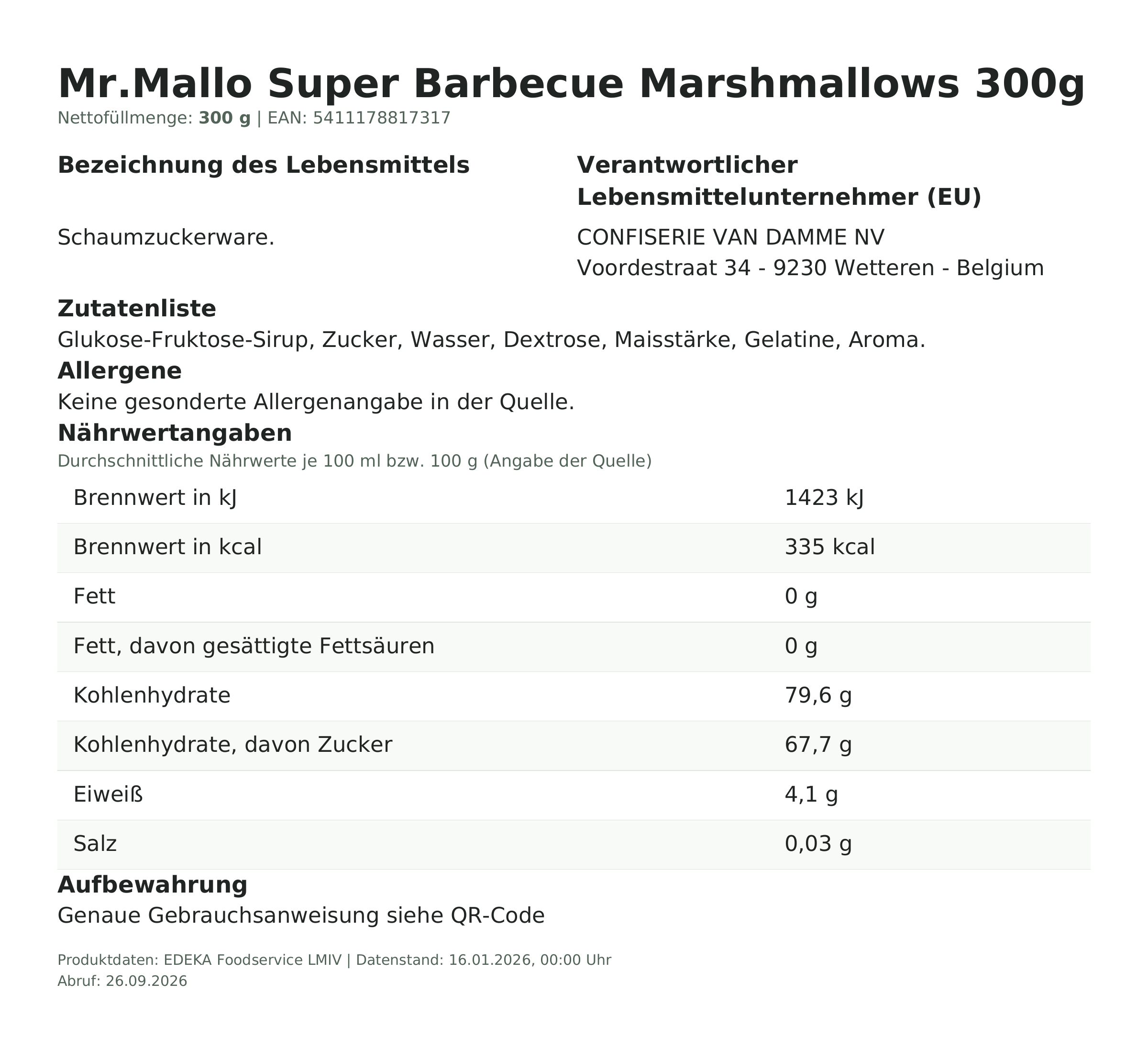 Produktinformationen – Mr.Mallo Super Barbecue Marshmallows 300g