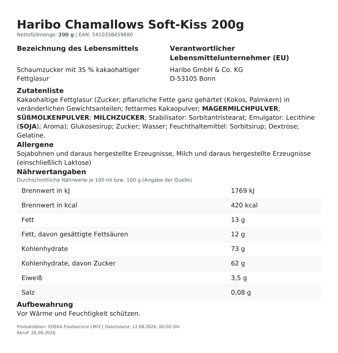 Produktinformationen – Haribo Chamallows Soft-Kiss 200g
