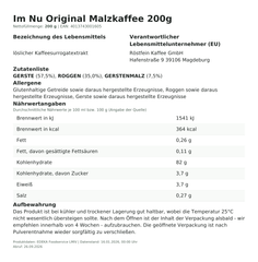 Im Nu Original Malzkaffee 200g – Lebensmittelangaben