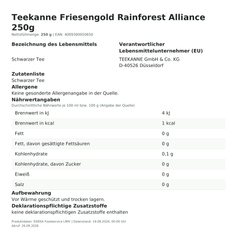 Produktinformationen – Teekanne Friesengold Rainforest Alliance 250g