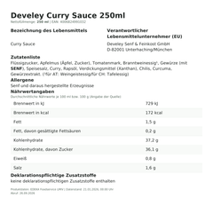 Produktinformationen – Develey Curry Sauce 250ml