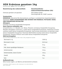 Lebensmittelinformationen: XOX Erdnüsse gesalzen 1000g