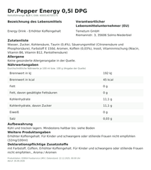 Produktinformationen – Dr.Pepper Energy 0,5l DPG