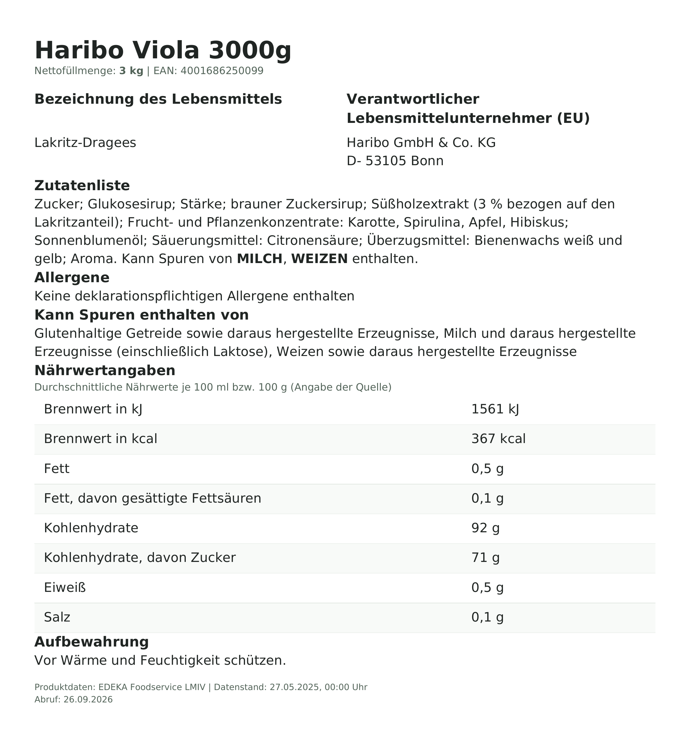 Produktinformationen – Haribo Viola 3000g