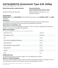 Lebensmittelinformationen: G&G Dinkelmehl Type 630 1000g