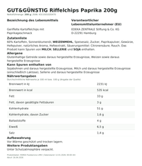 Lebensmittelinformationen: G&G Riffelchips Paprika 200g