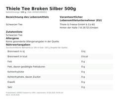 Lebensmittelinformationen: Thiele Tee Broken Silber 500g