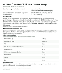 Chili con Carne 800g – Lebensmittelangaben