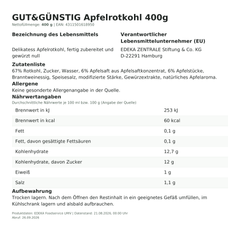 Lebensmittelinformationen: G&G Apfelrotkohl 400g