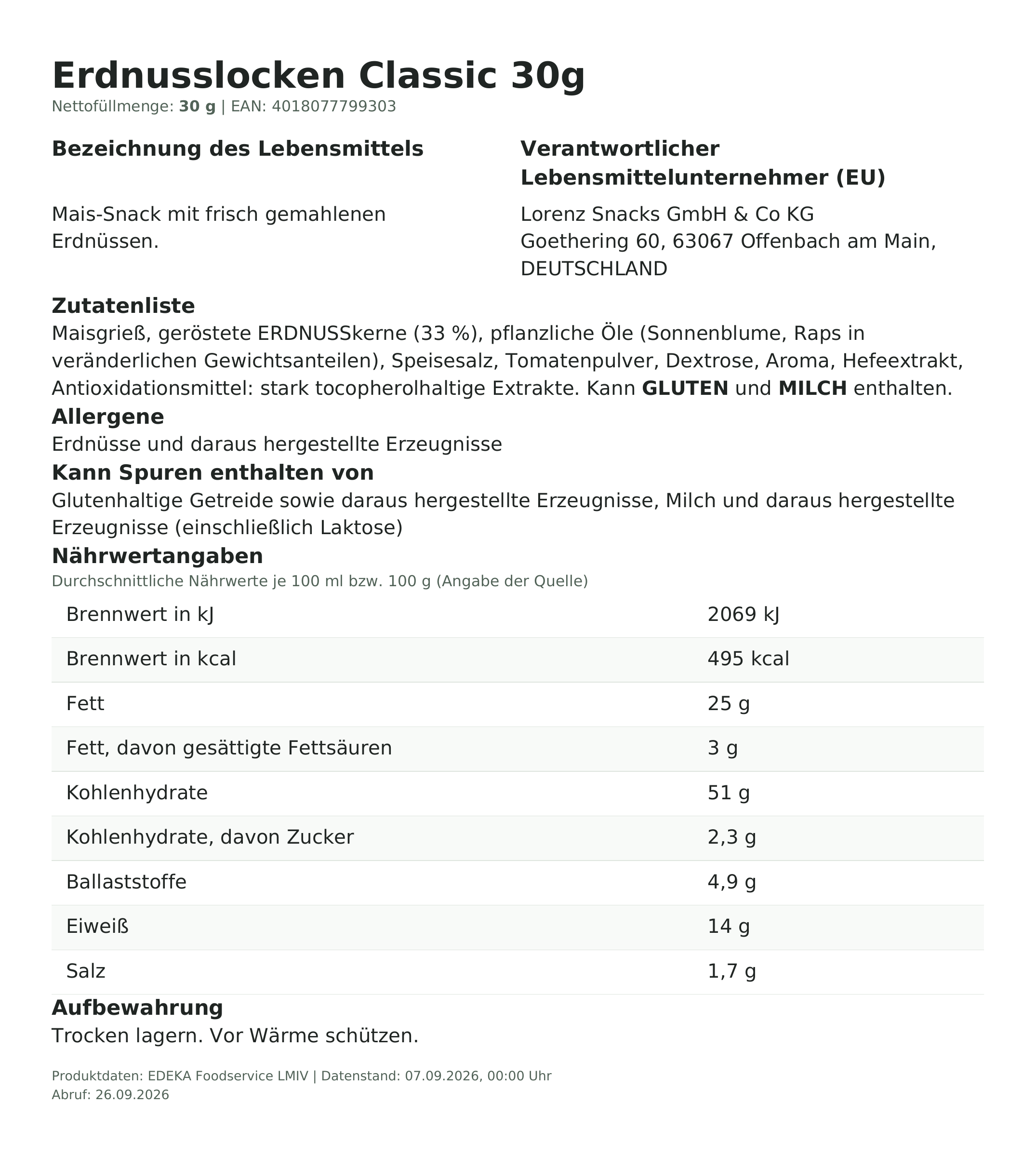 Lebensmittelinformationen: Lorenz Classic ErdnußLocken  30g