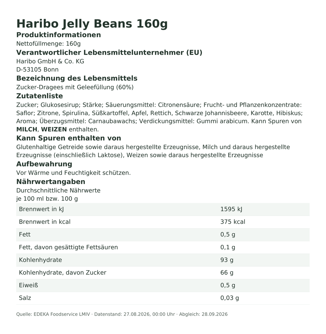 Produktinformationen zum Einzelprodukt – Haribo Jelly Beans 160g